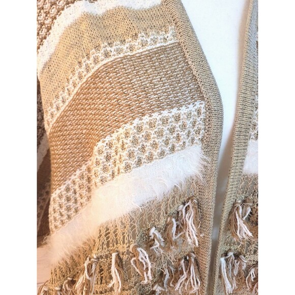CHICO'S One Size Open Crochet Poncho With Fringe Neutral BOHO Bohemian Natural - Picture 8 of 9